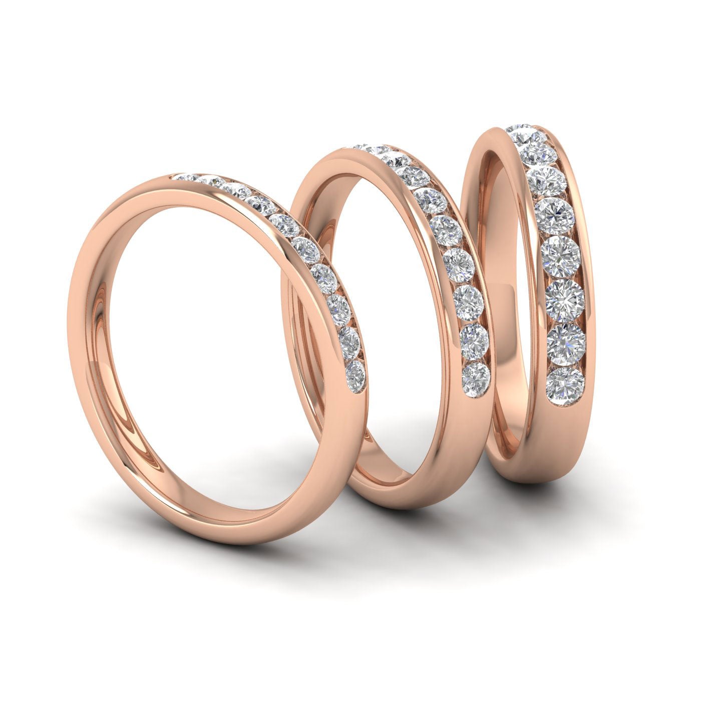 Ten Stone 0.5ct Channel Set Diamond 9ct Rose Gold 3.5mm Ring