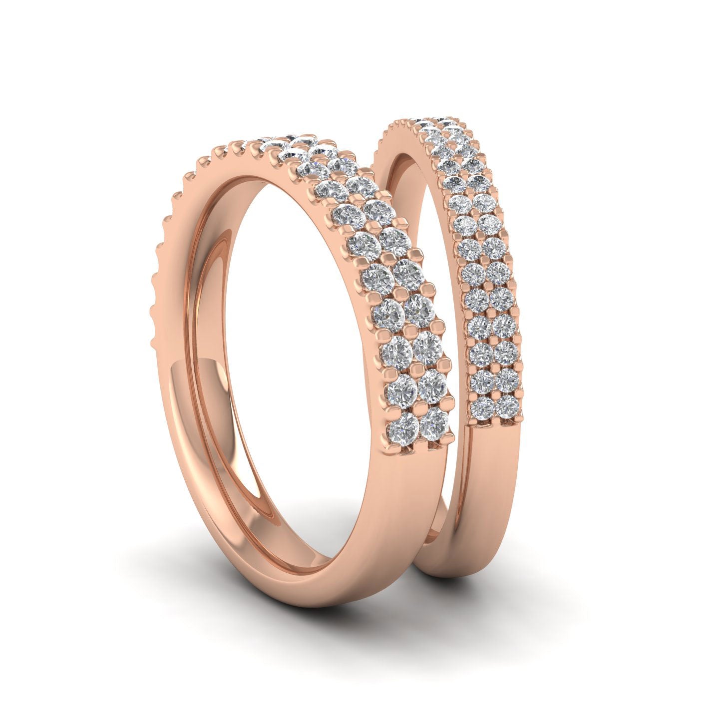 Two Row Round Claw 0.5ct Half Diamond Set 9ct Rose Gold 3.5mm Ring