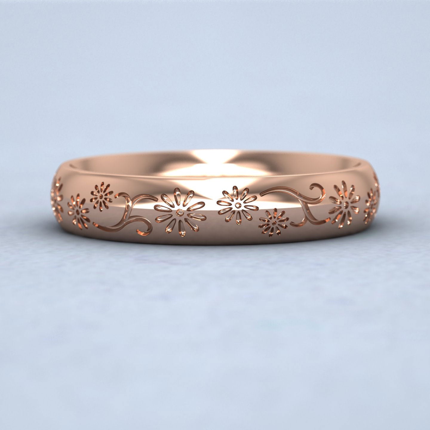 Daisy Pattern 18ct Rose Gold 4mm Wedding Ring