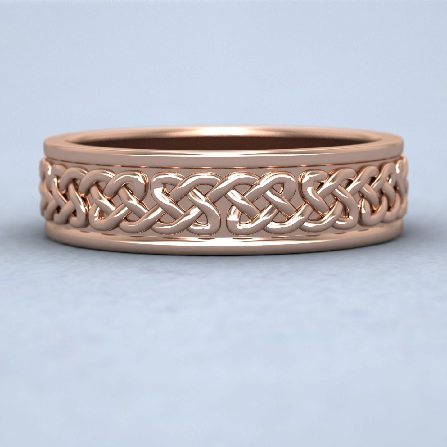 Celtic Pattern With Edge Flat 18ct Rose Gold 6mm Wedding Ring