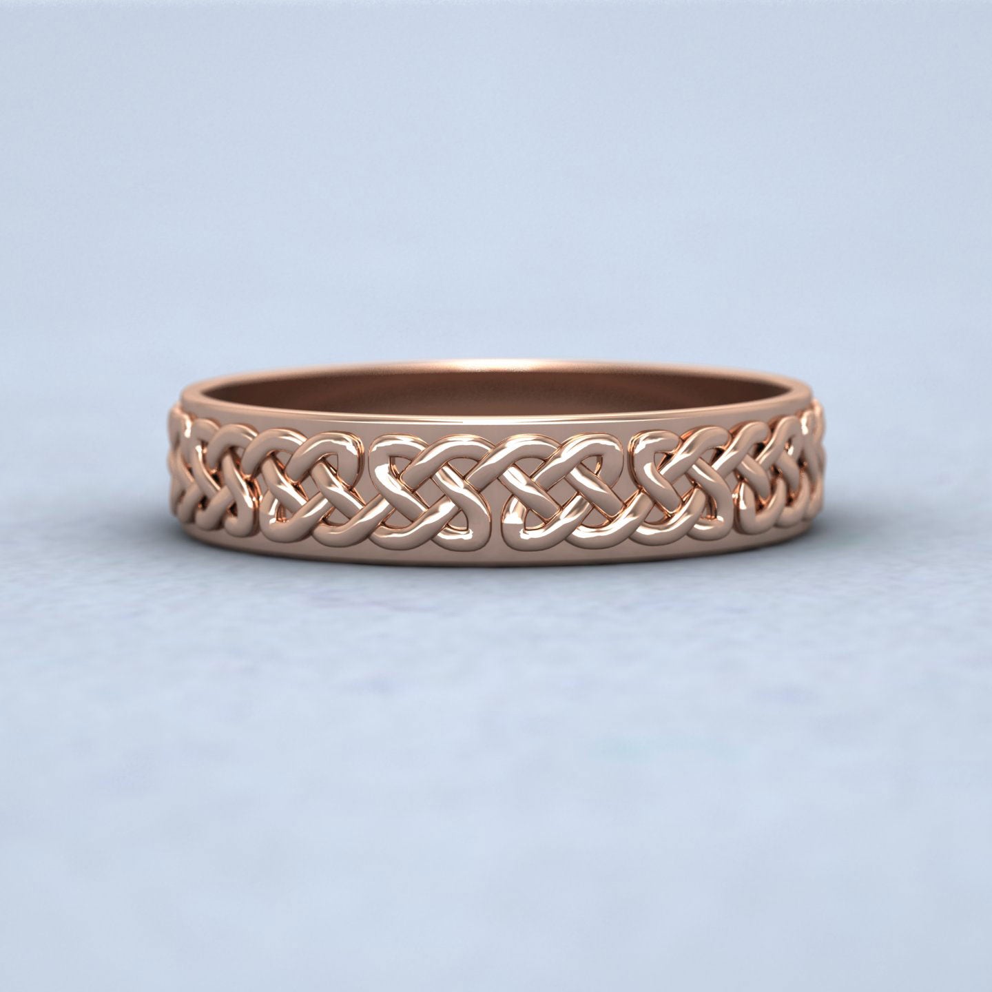 Celtic Patterned Flat 9ct Rose Gold 4mm Wedding Ring