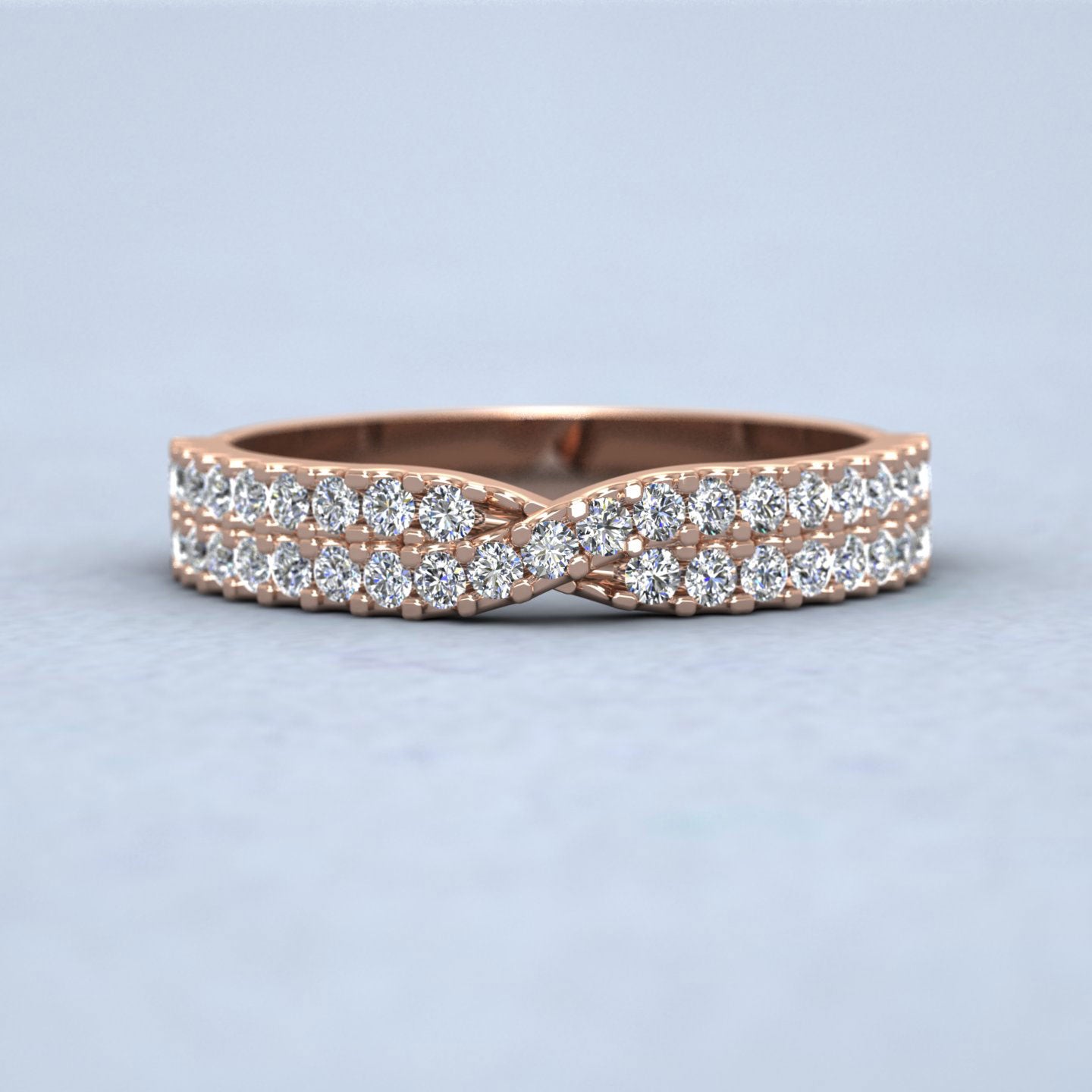 Crossover Diamond Claw Set Wedding Ring In 18ct Rose Gold 3.5mm Wide