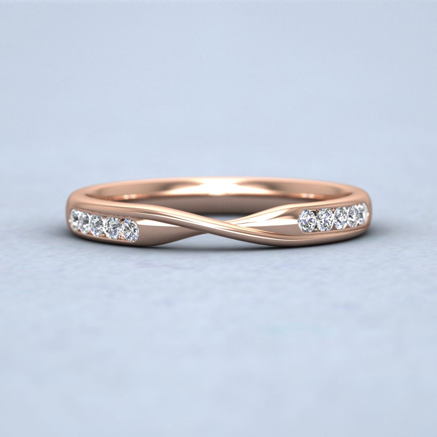 Crossover Pattern Wedding Ring In 18ct Rose Gold 2.5mm Wide With Eight Diamonds