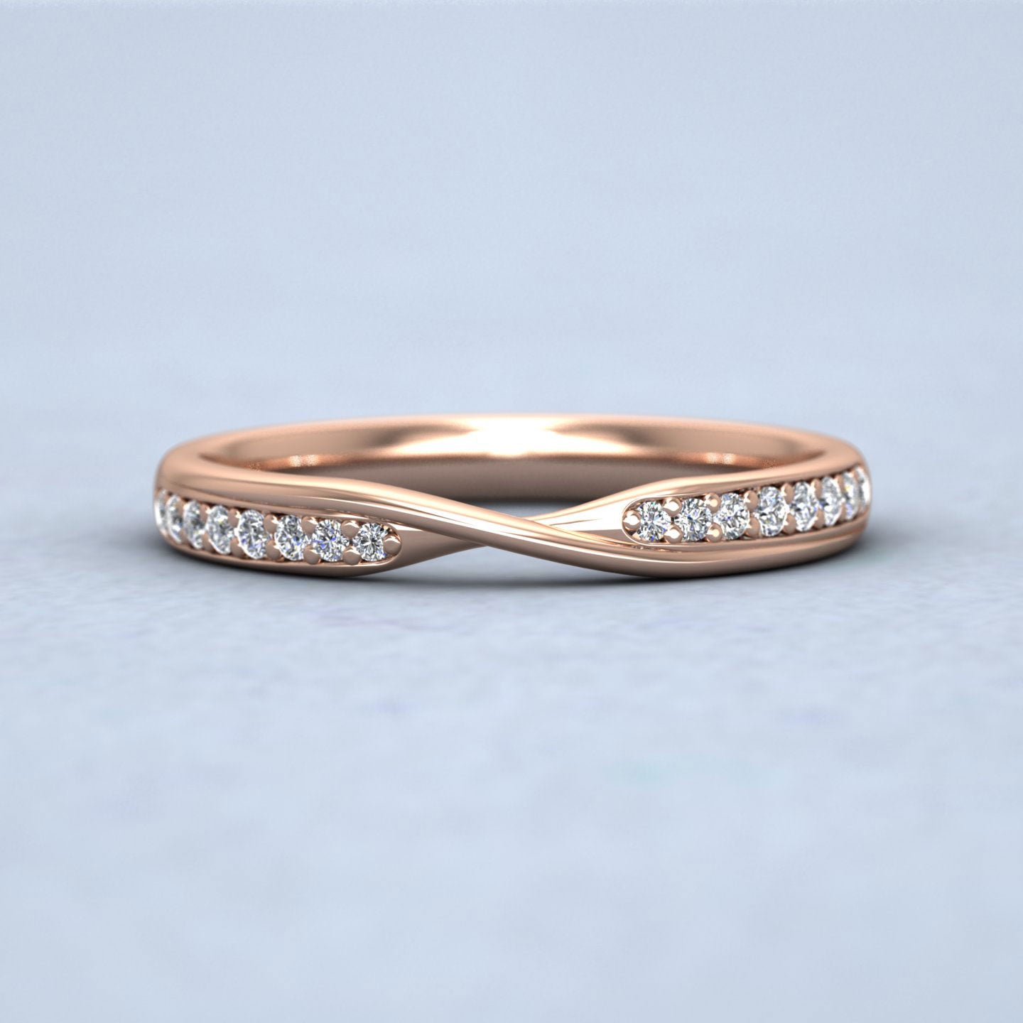 Crossover Pattern Wedding Ring In 18ct Rose Gold 2.5mm Wide With Sixteen Diamonds