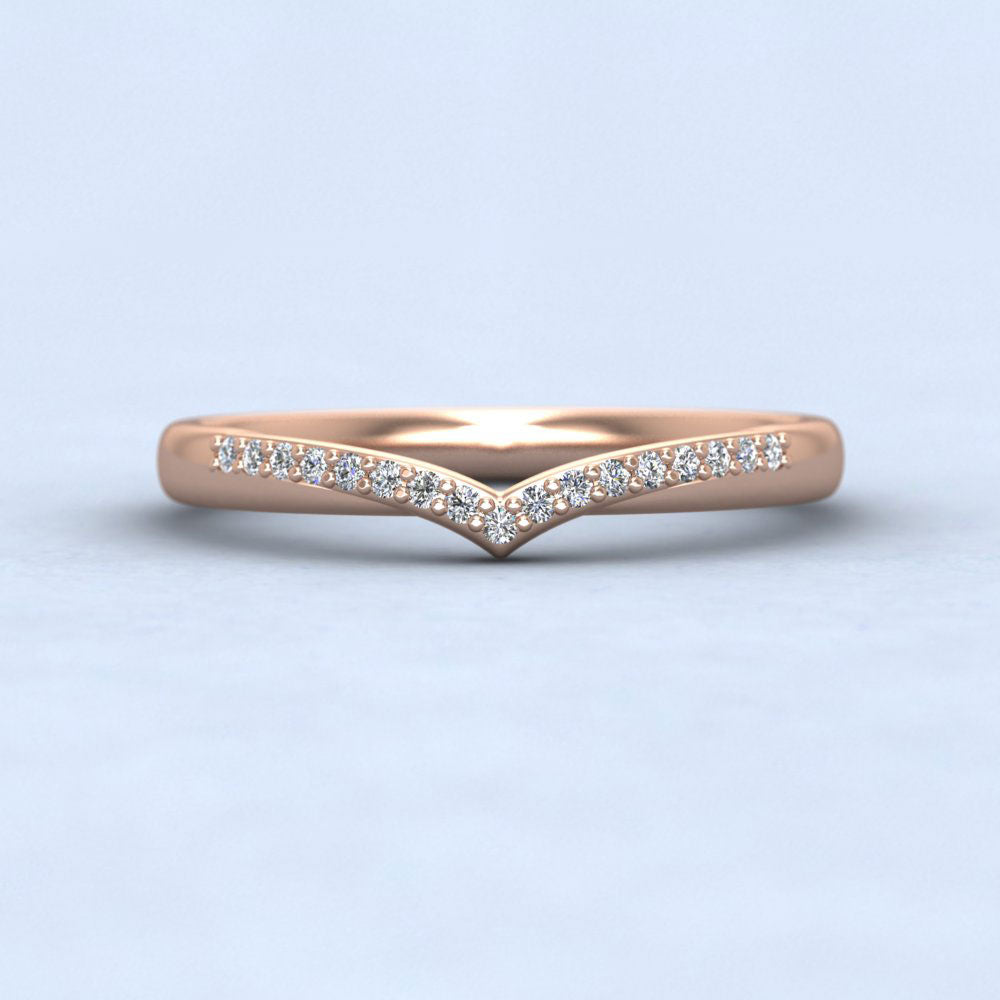Crossover V Shape Round Diamond Set Wedding Ring In 18ct Rose Gold 2.25mm Wide