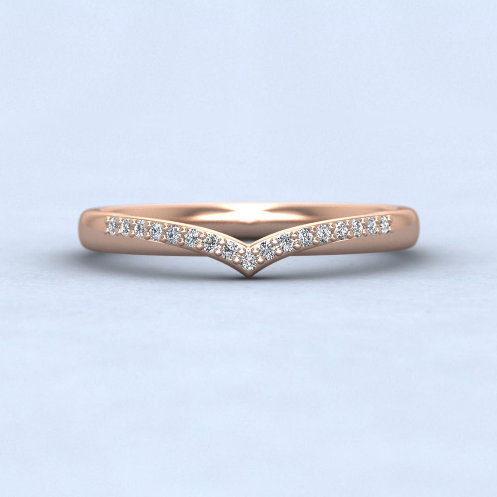 Crossover V Shape Round Diamond Set Wedding Ring In 9ct Rose Gold 2.25mm Wide