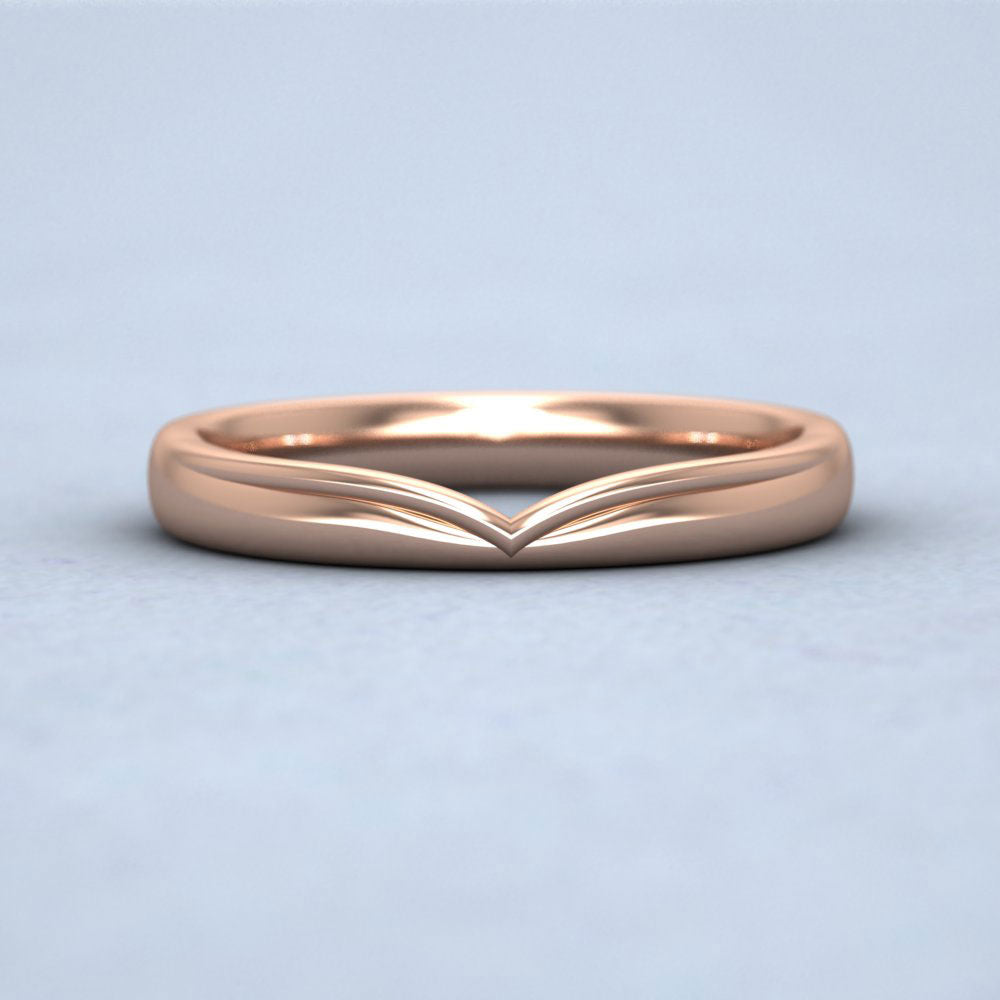 Raised V Shaped 9ct Rose Gold 3mm Wedding Ring