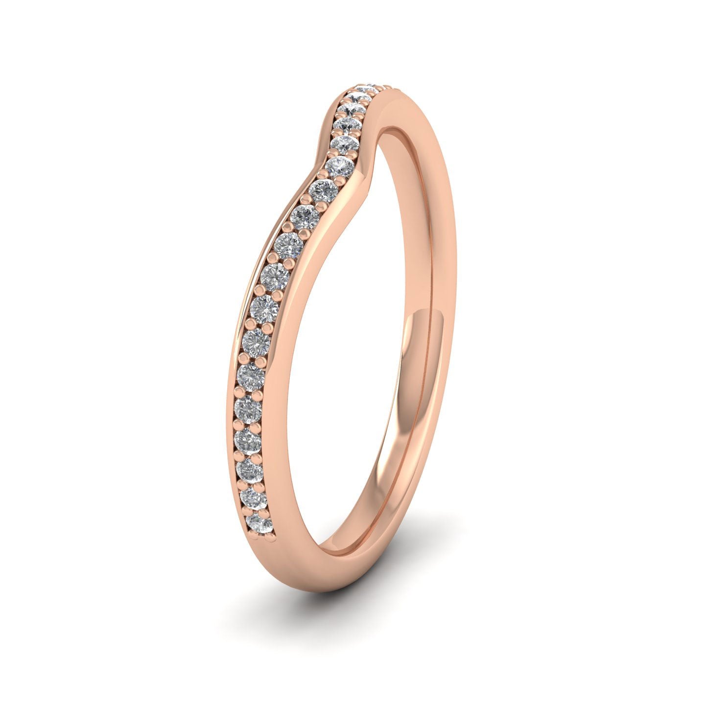 Wishbone Shape Diamond Set Pave 9ct Rose Gold 2mm Wedding Ring
