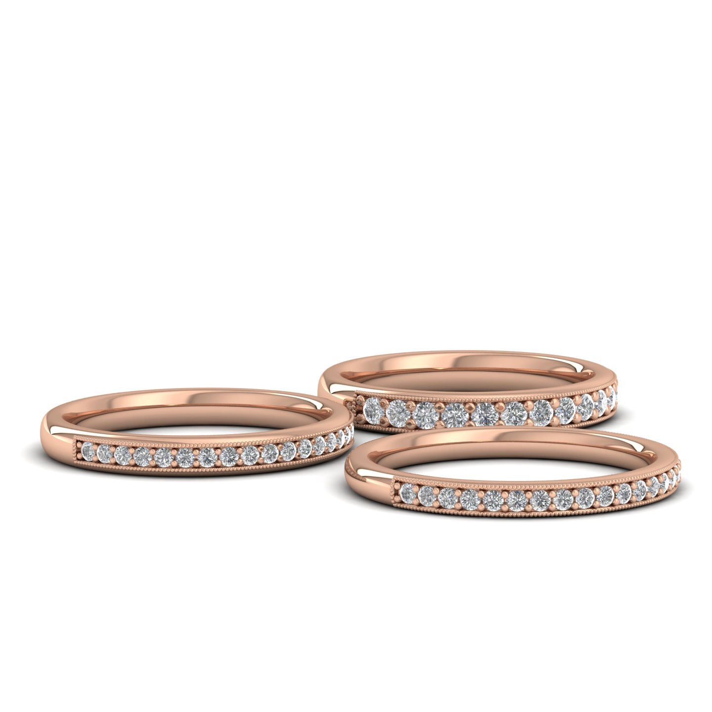 Half Bead Set 0.4ct Round Brilliant Cut Diamond With Millgrain Surround 18ct Rose Gold 3mm Wedding Ring