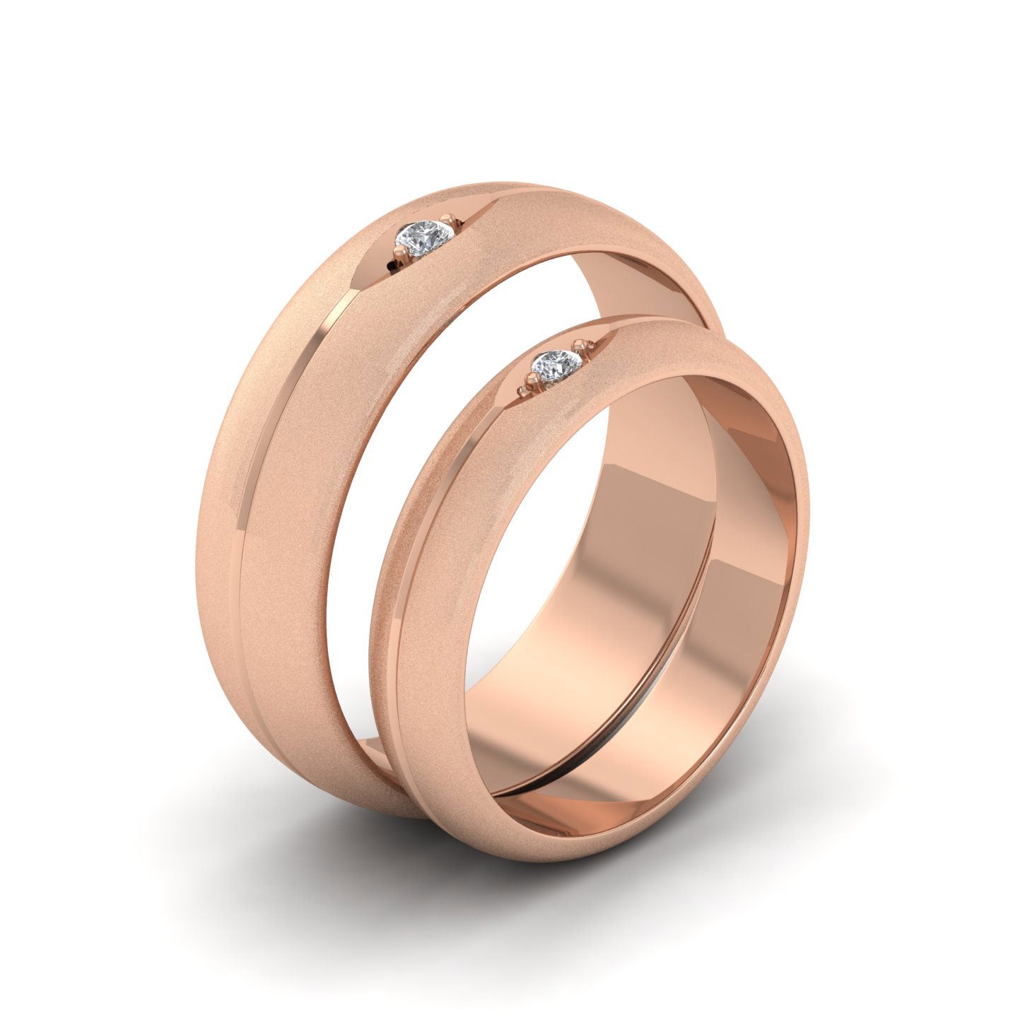 Diamond Set And Centre Line Pattern 9ct Rose Gold 6mm Wedding Ring
