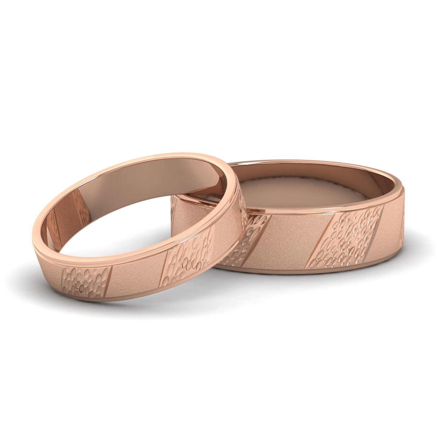 Diagonal Matt And Patterned 9ct Rose Gold 4mm Wedding Ring