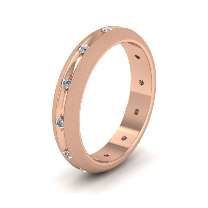 Wedding Ring With Concave Groove Set With Twelve Diamonds 4mm Wide In 9ct Rose Gold