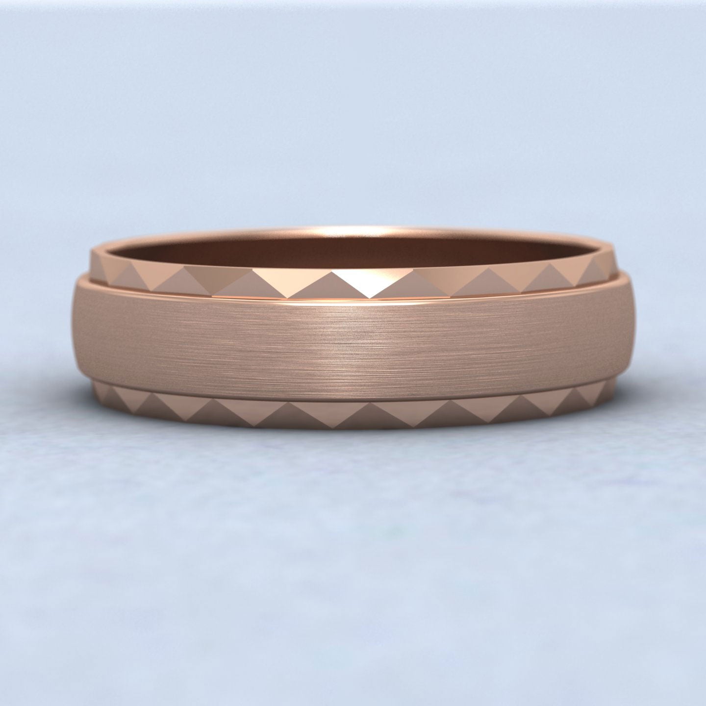 Flat Edge Facetted Cut Patterned And Matt Finish 18ct Rose Gold 6mm Wedding Ring Down View