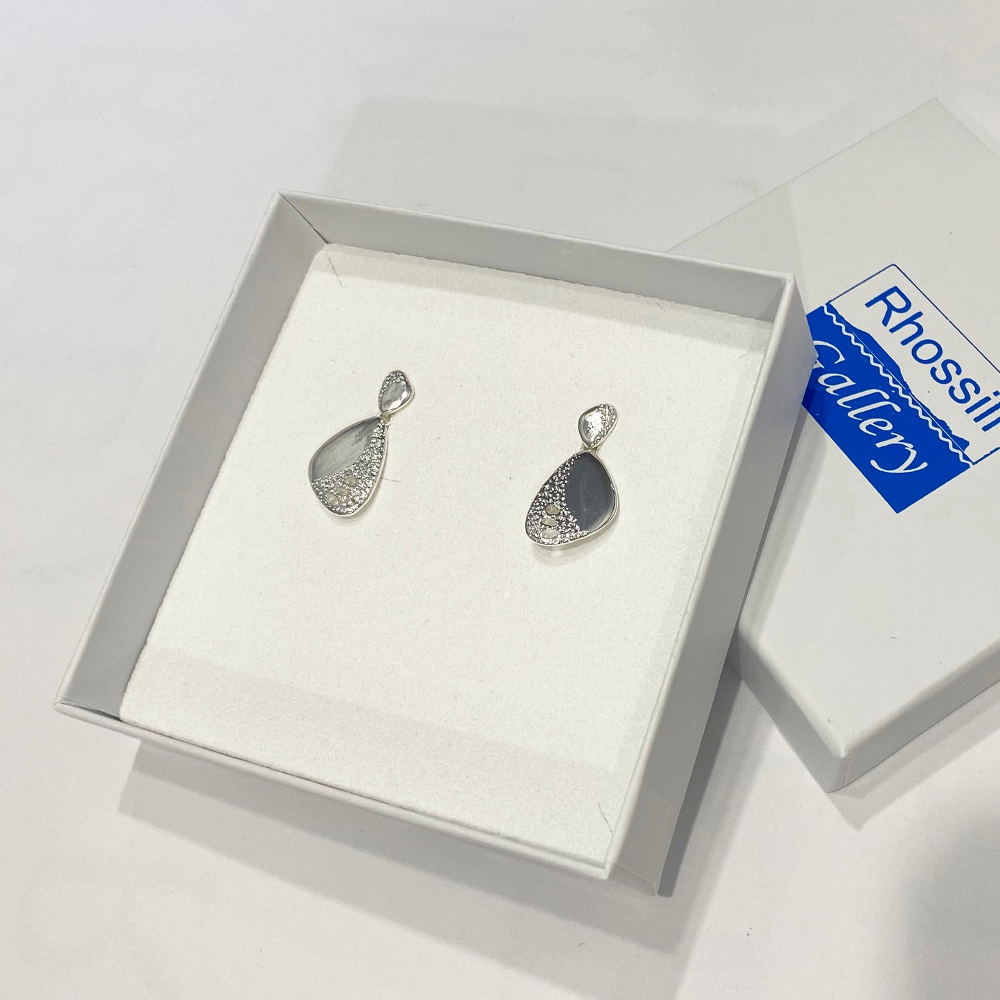 Silver Double Pebble Drop Stud Earrings