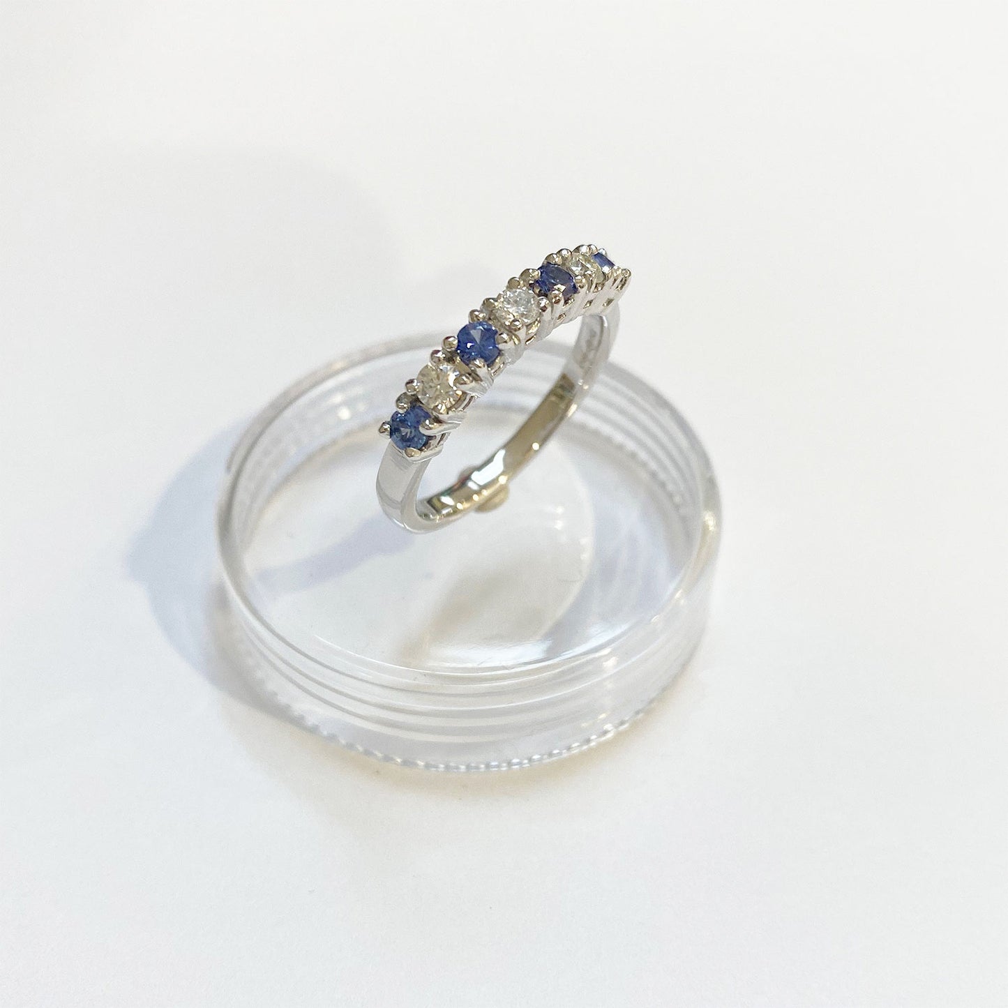 9ct White Gold Seven Stone Diamond And Blue Sapphire Ring