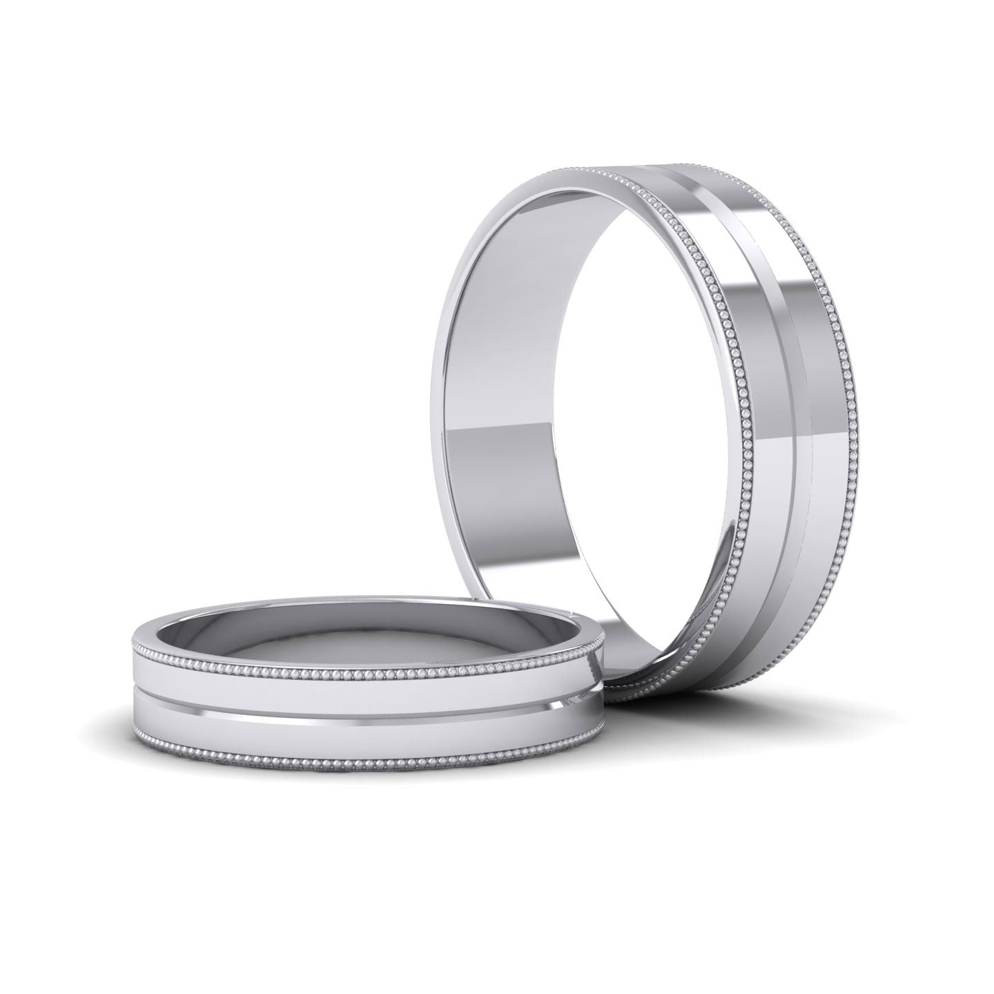Millgrain And Line Pattern 500 Palladium 6mm Flat Wedding Ring