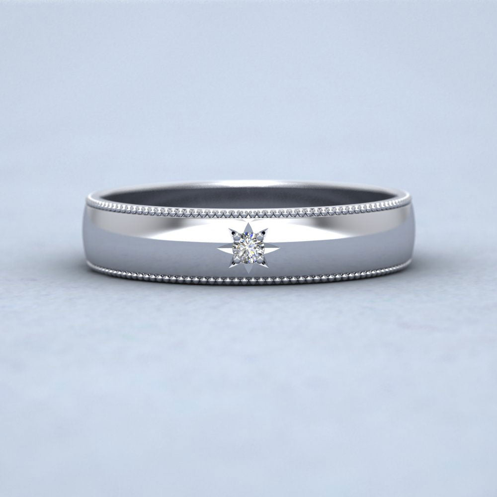 Millgrained Edge And Single Star Diamond Set 950 Platinum 4mm Wedding Ring Down View