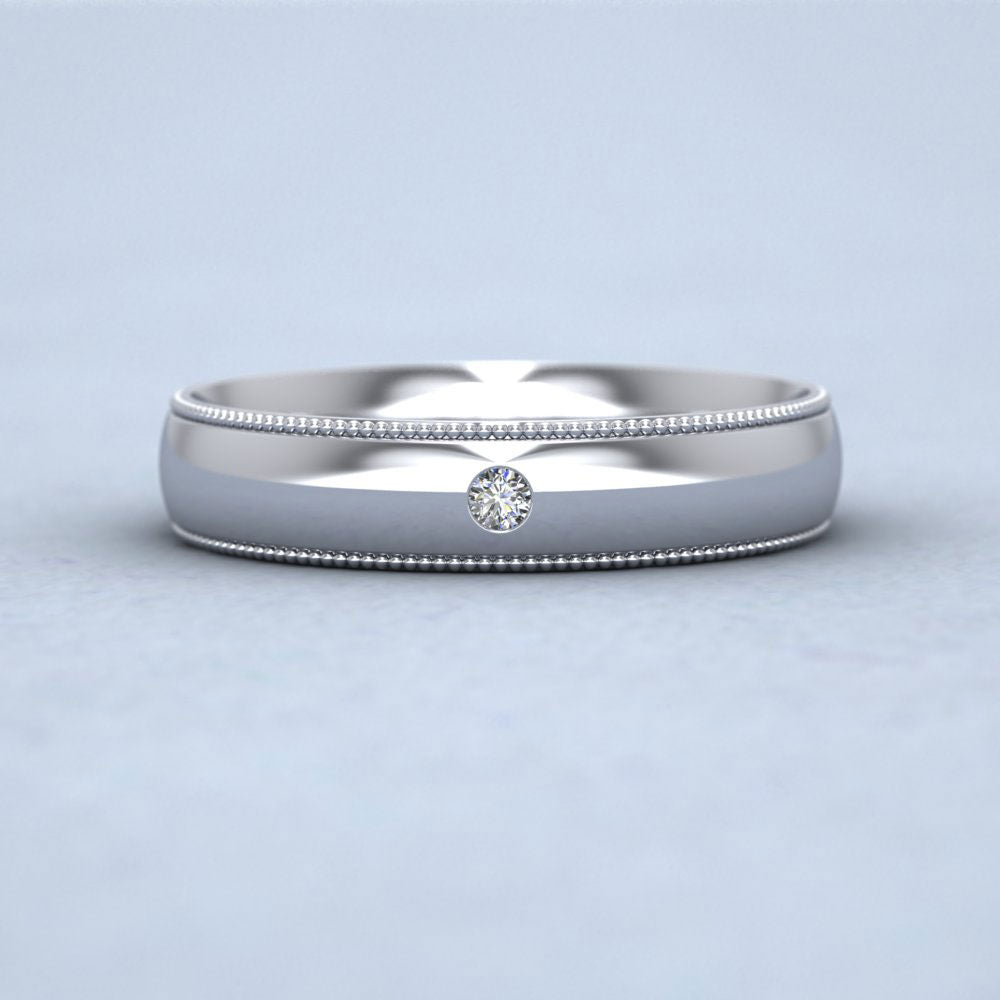 Single Flush Diamond Set And Millgrain Edge 950 Platinum 4mm Wedding Ring Down View