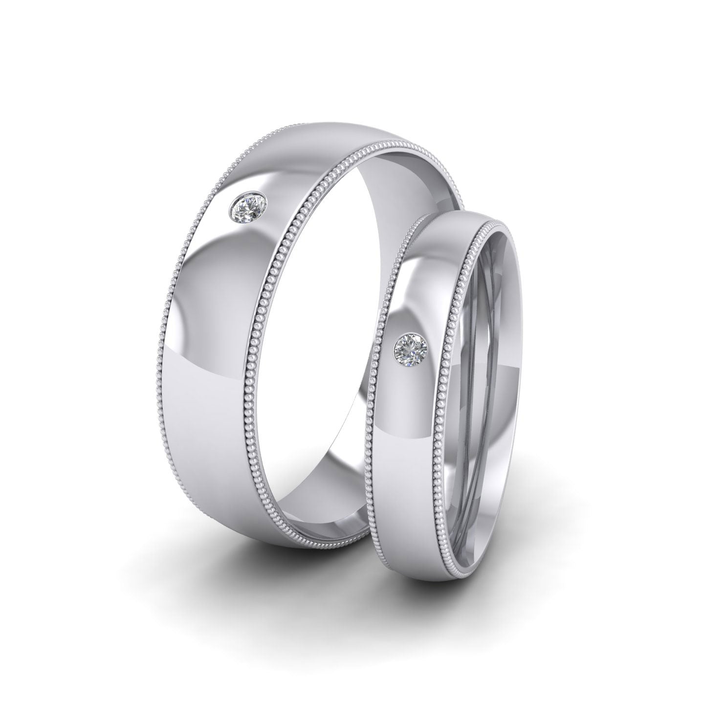 Single Flush Diamond Set And Millgrain Edge 500 Palladium 6mm Wedding Ring