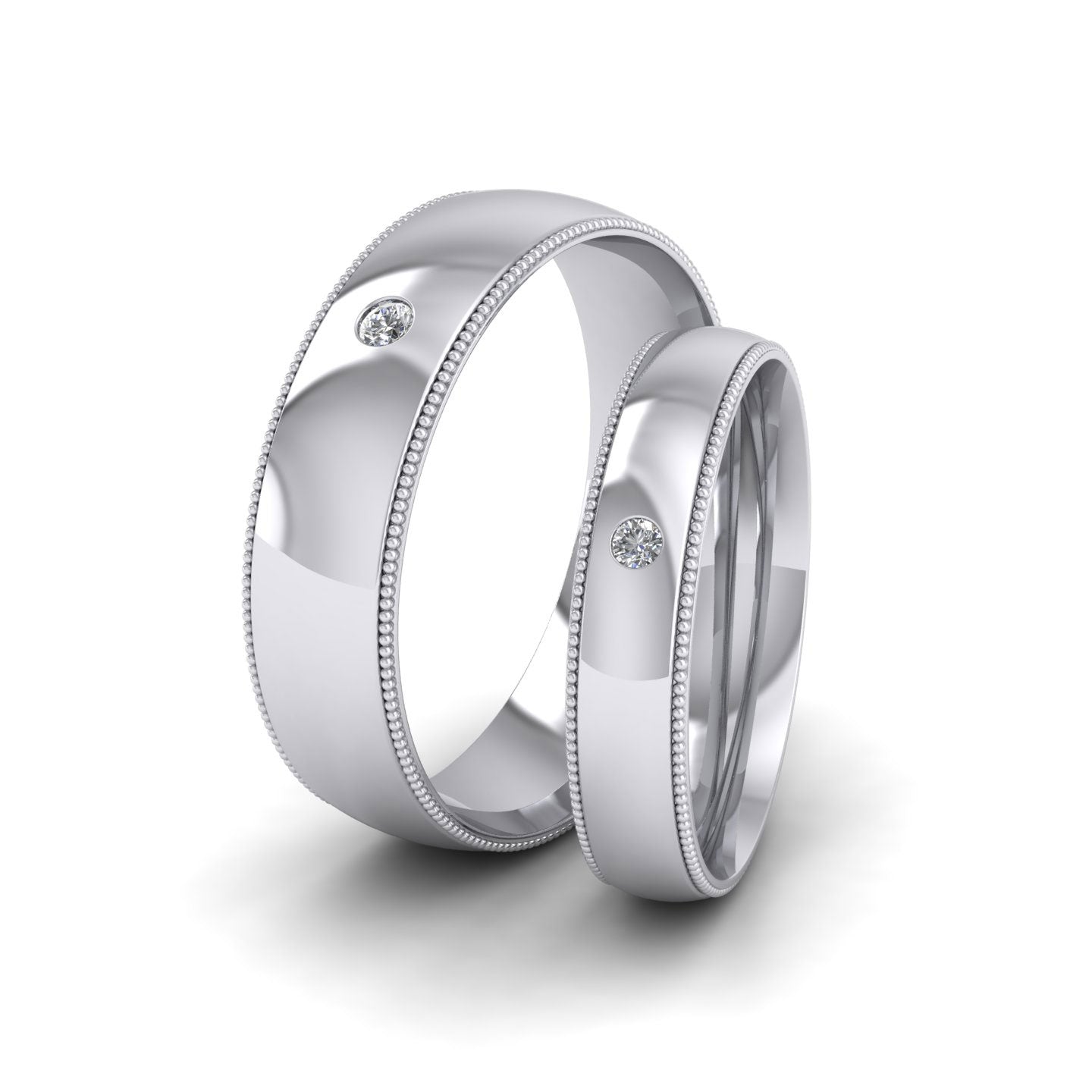 Single Flush Diamond Set And Millgrain Edge 950 Palladium 4mm Wedding Ring