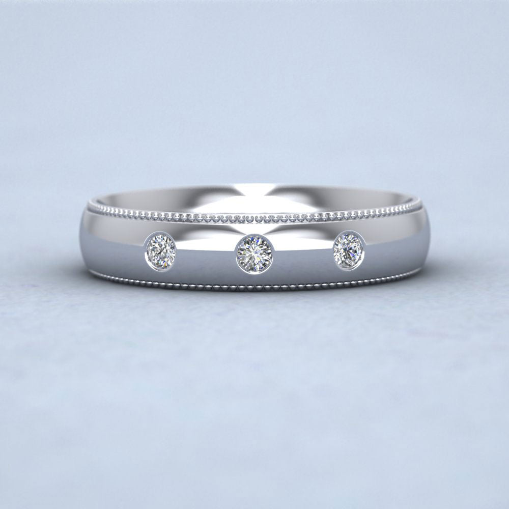 Diamond Set And Millgrain Edge 9ct White Gold 4mm Wedding Ring