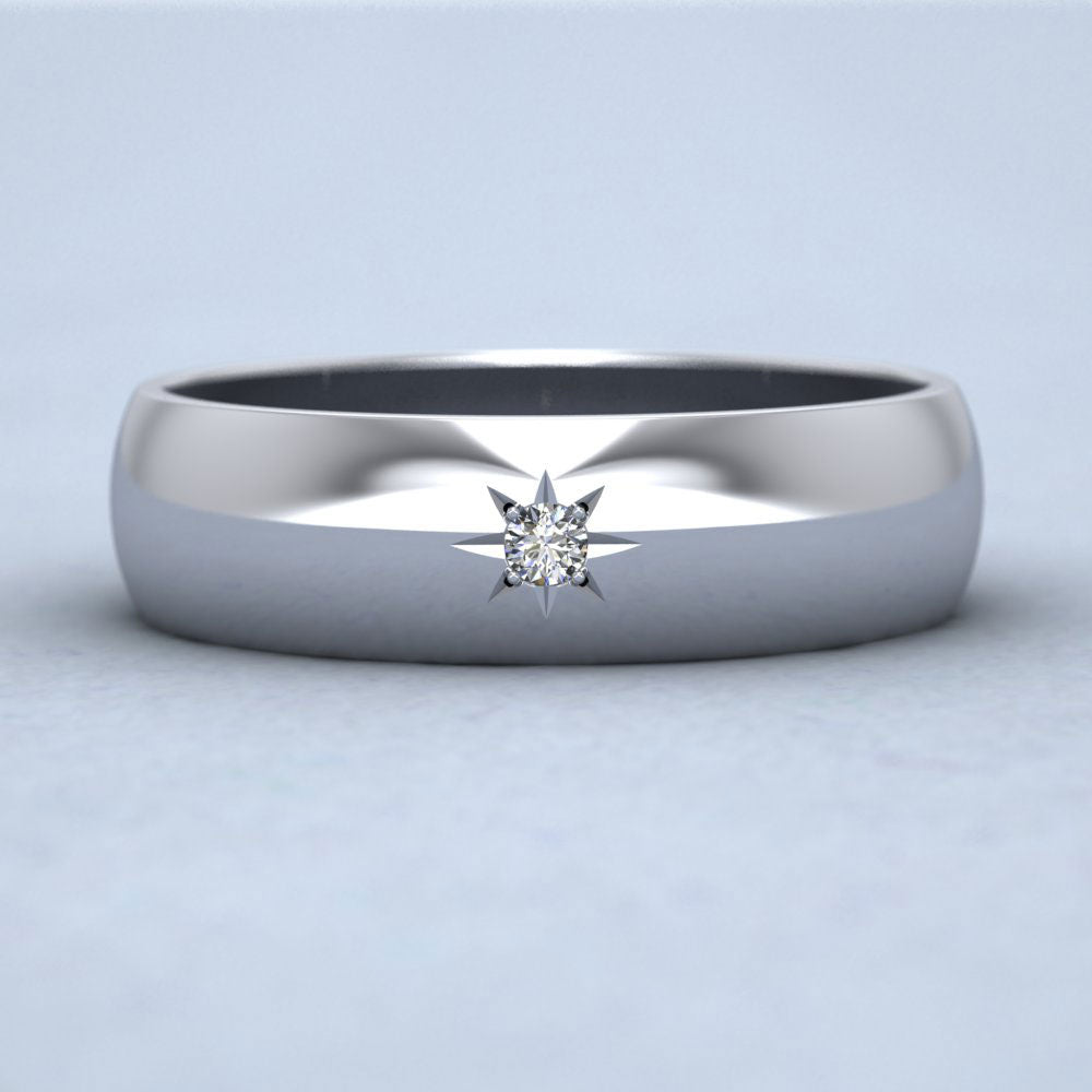 Single Star Diamond Set 500 Palladium 6mm Wedding Ring Down View
