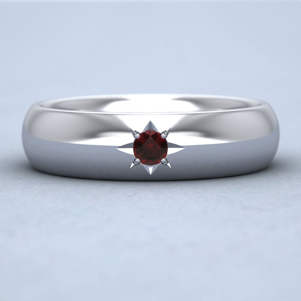 Garnet Star Set 500 Palladium 6mm Wedding Ring Down View