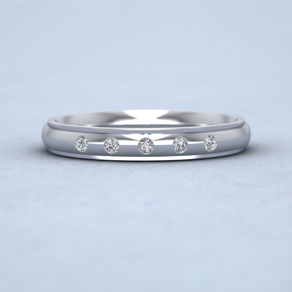 Line Pattern And Five Diamond Set 950 Platinum 3mm Wedding Ring Down View