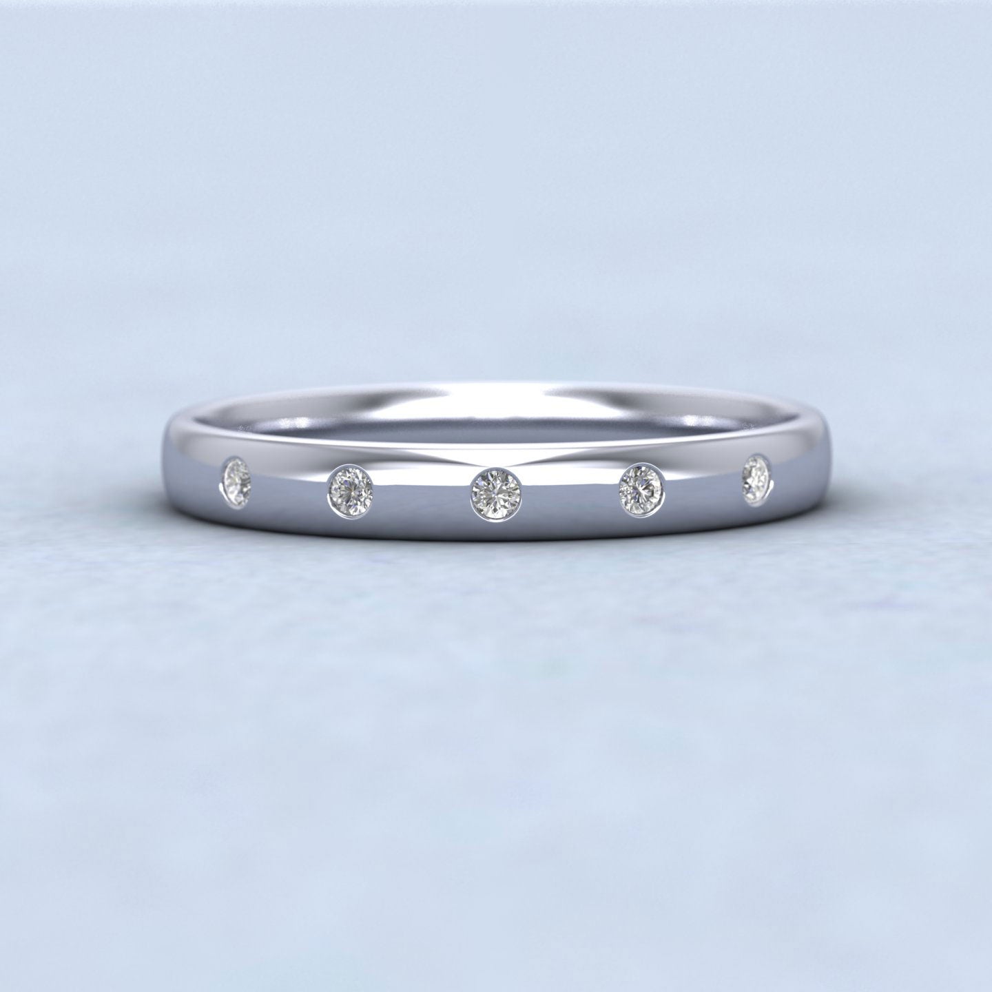 Five Diamond Set (0.05ct) 9ct White Gold 2.5mm Wedding Ring Down View