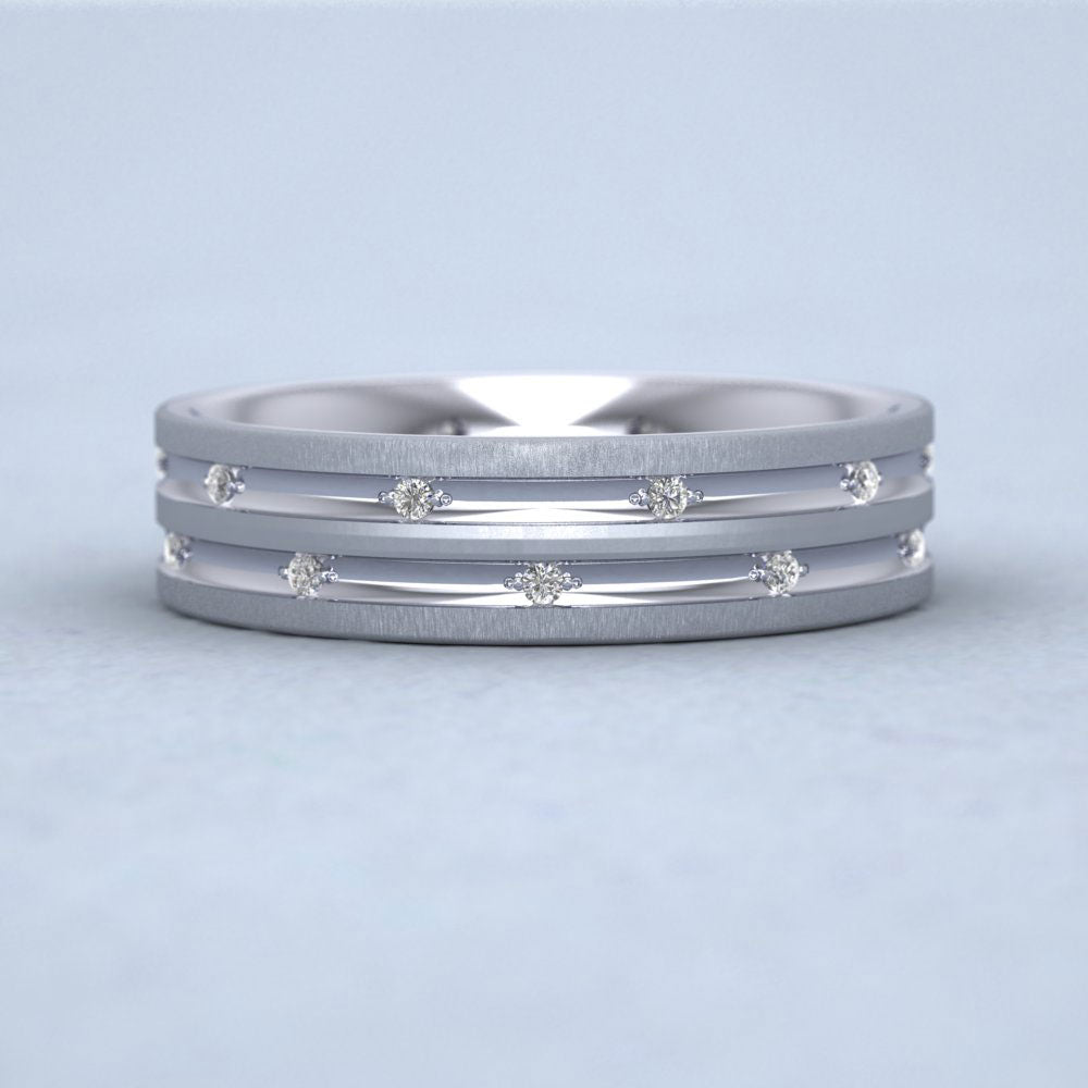 Twenty Diamond Set 500 Palladium 5mm Wedding Ring With Grooves Down View