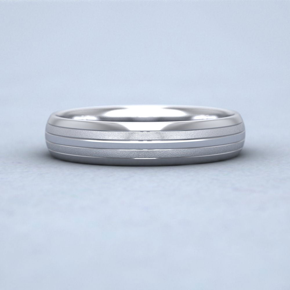 Four Line Pattern With Shiny And Matt Finish 9ct White Gold 4mm Wedding Ring