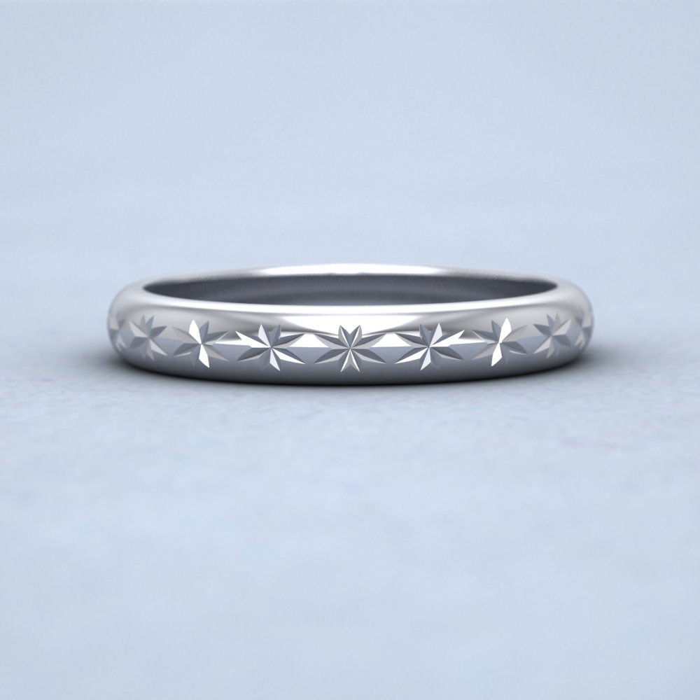 Centre Star Pattern 14ct White Gold 2mm Wedding Ring