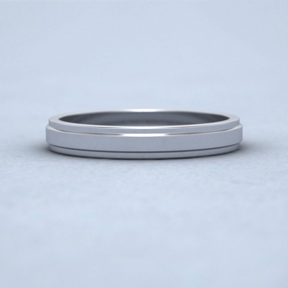 Stepped Edge Pattern Flat 9ct White Gold 3mm Flat Wedding Ring