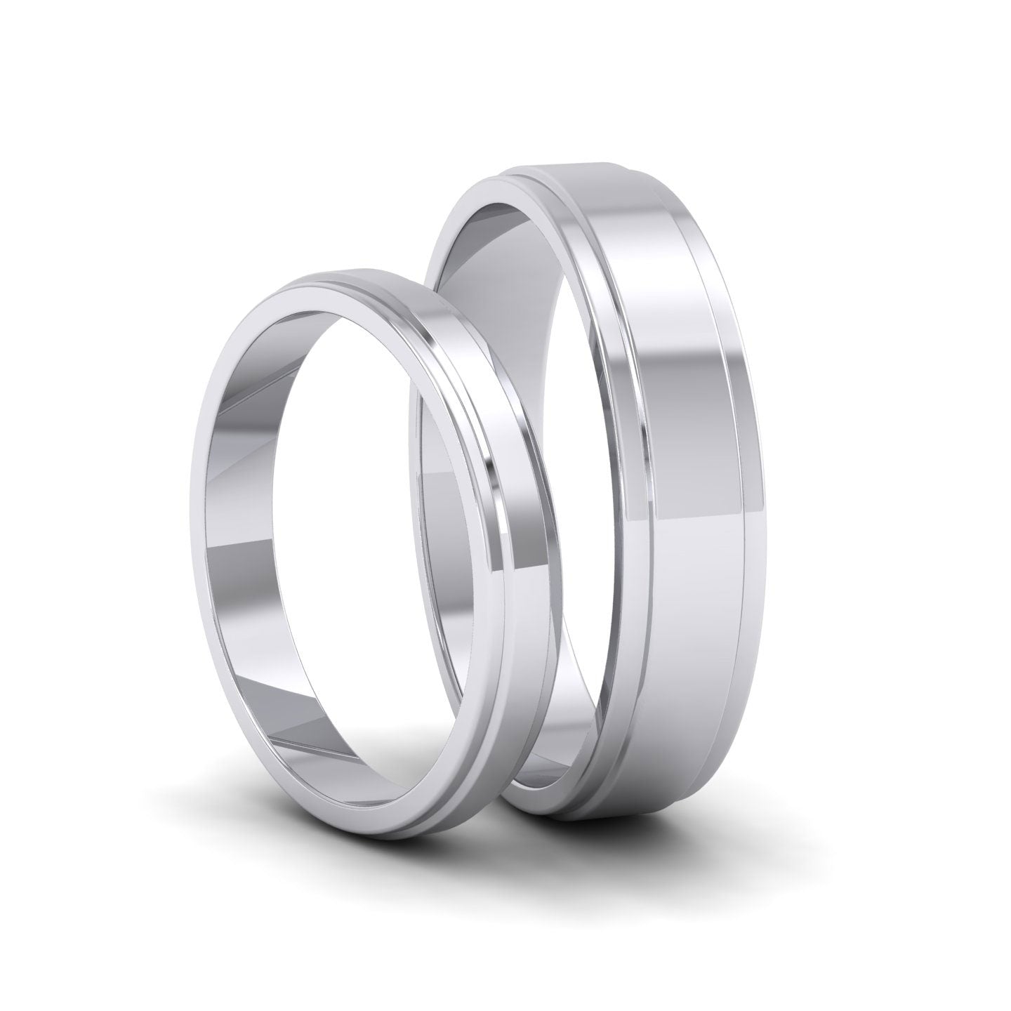 Stepped Edge Pattern Flat 500 Palladium 3mm Flat Wedding Ring