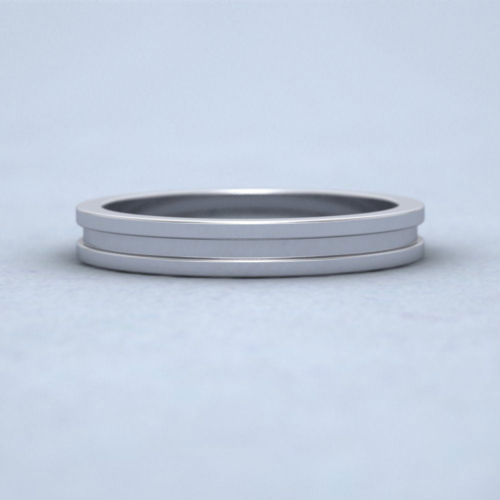 Flat Central Grooved 9ct White Gold 3mm Flat Wedding Ring