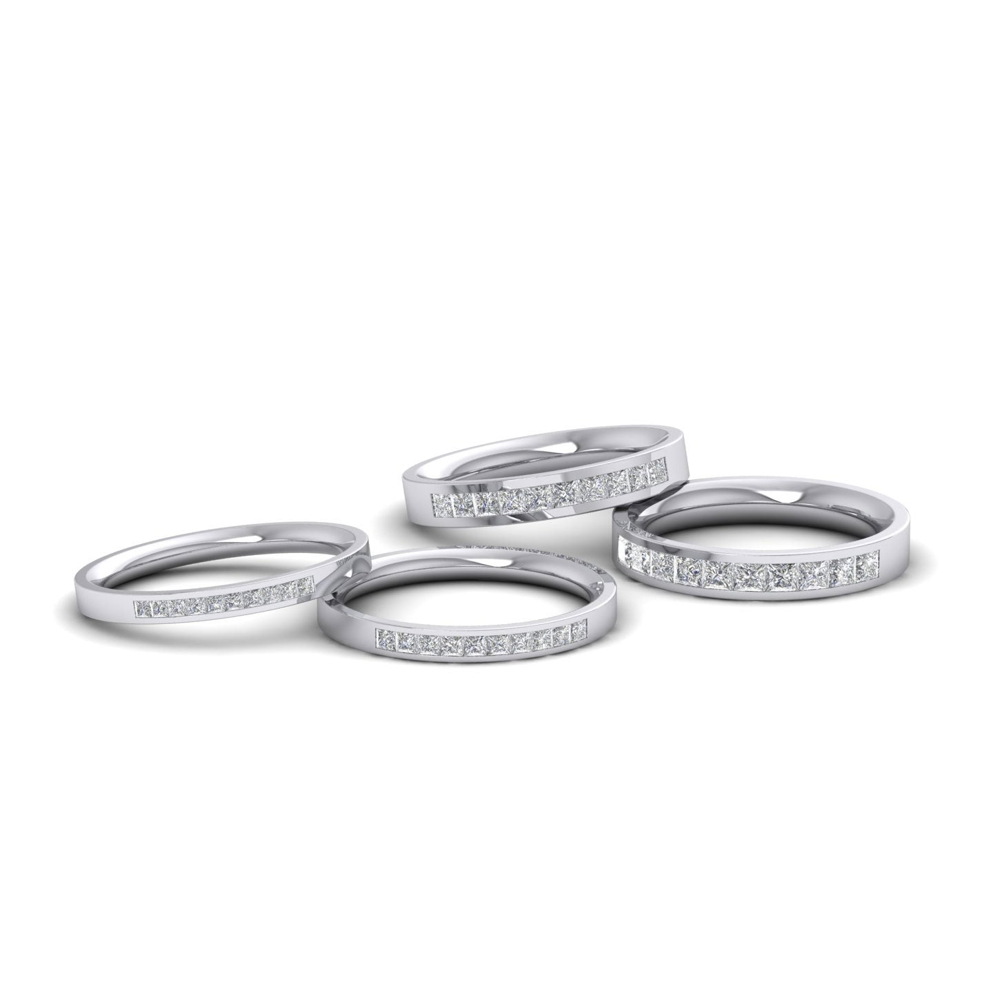 Princess Cut 10 Diamond 0.5ct Channel Set Ring In 9ct White Gold. 3mm Wide