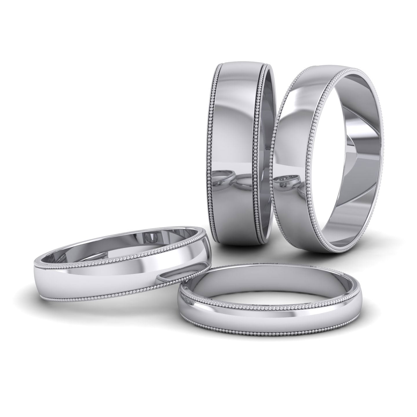 Millgrained Edge 14ct White Gold 4mm Wedding Ring L