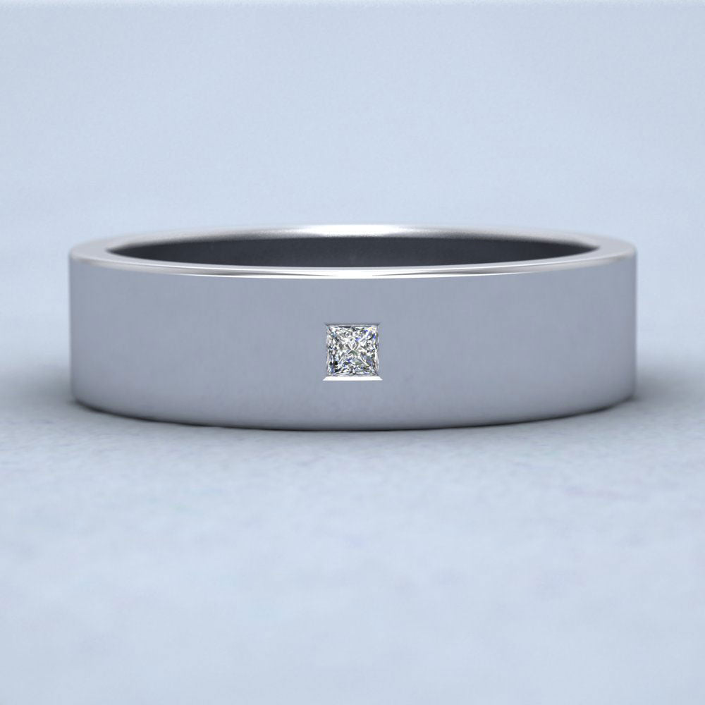 Single Stone Princess Cut Diamond Set 18ct White Gold 6mm Wedding Ring