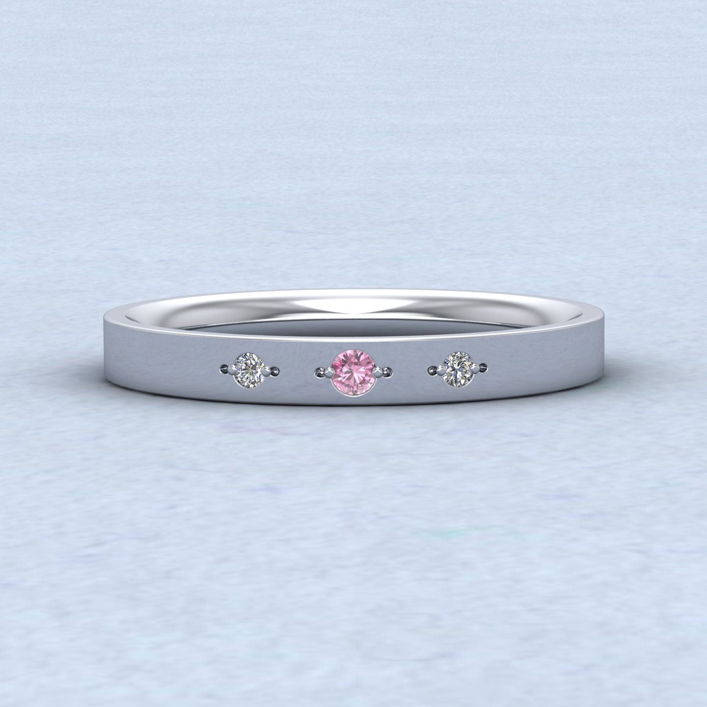 Three Diamond And Pink Sapphire Set 950 Platinum 2.5mm Wedding Ring