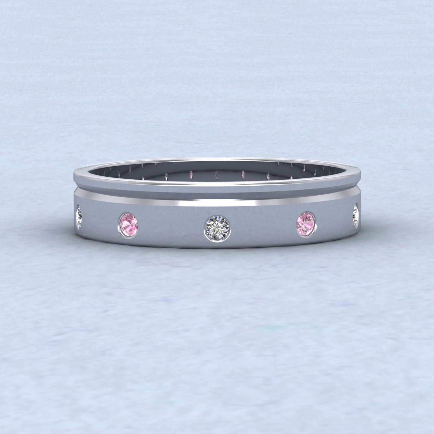 Diamond And Pink Sapphire Set 9ct White Gold 4mm Wedding Ring