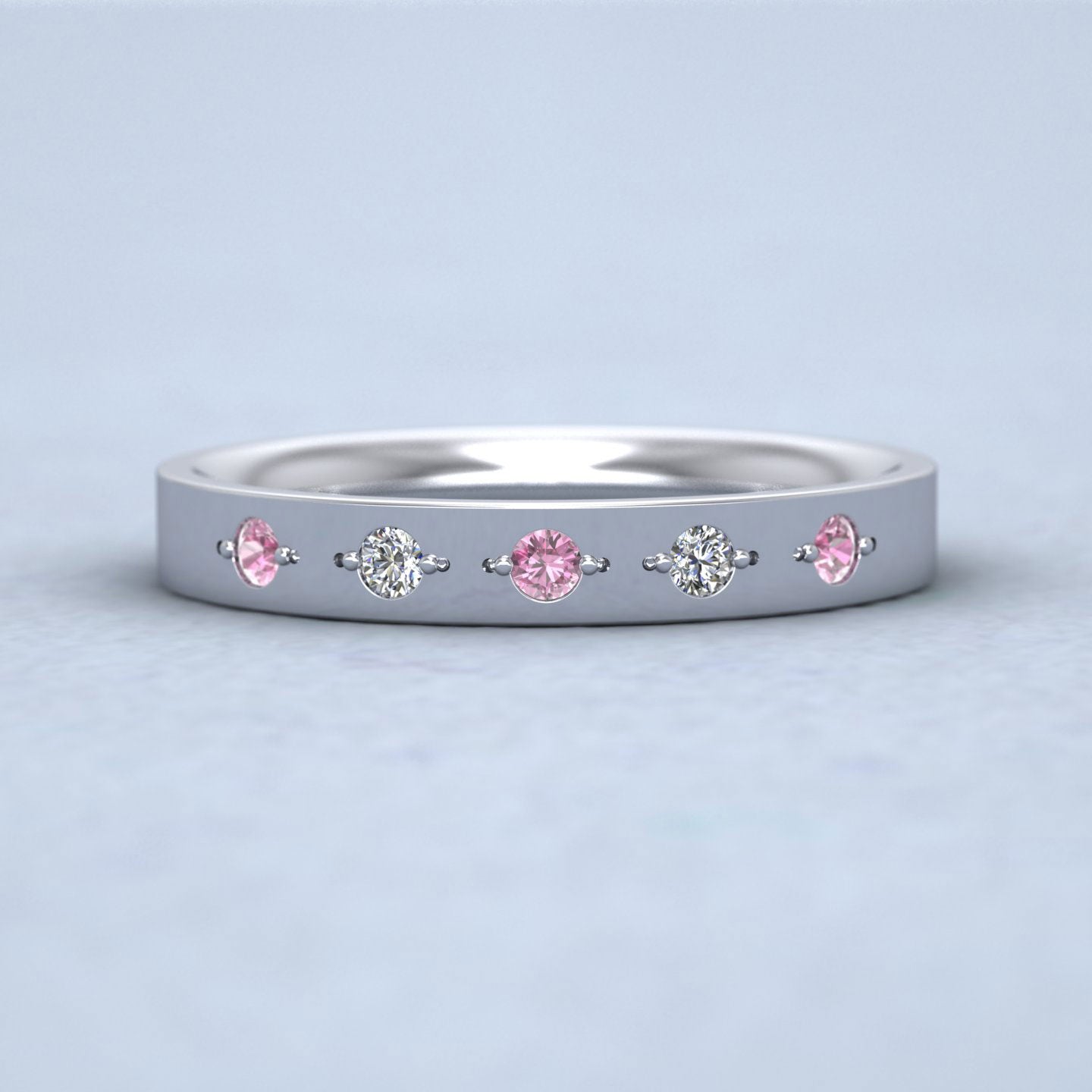 Diamond And Pink Sapphire Set 14ct White Gold 3mm Wedding Ring