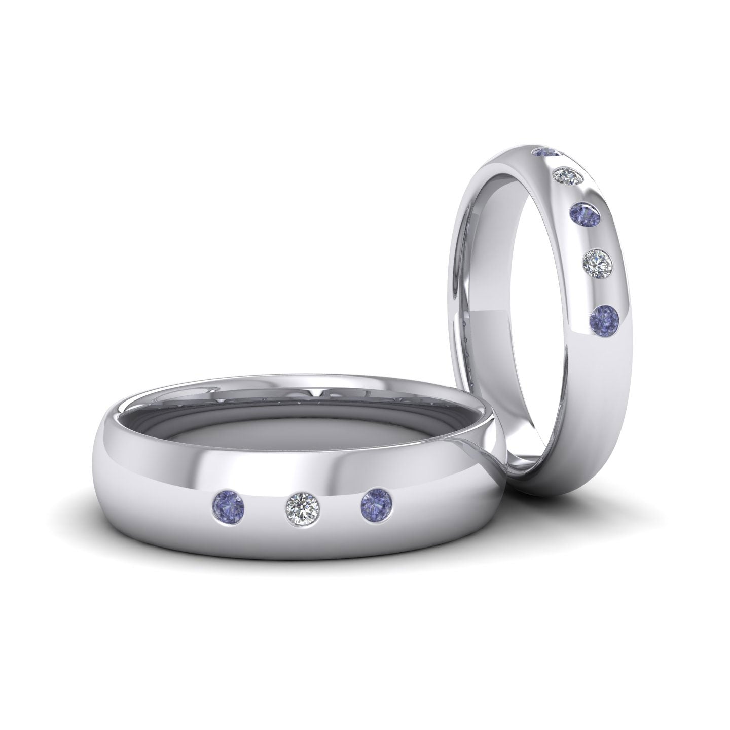 Blue Sapphire And Diamond Flush Set 9ct White Gold 4mm Wedding Ring