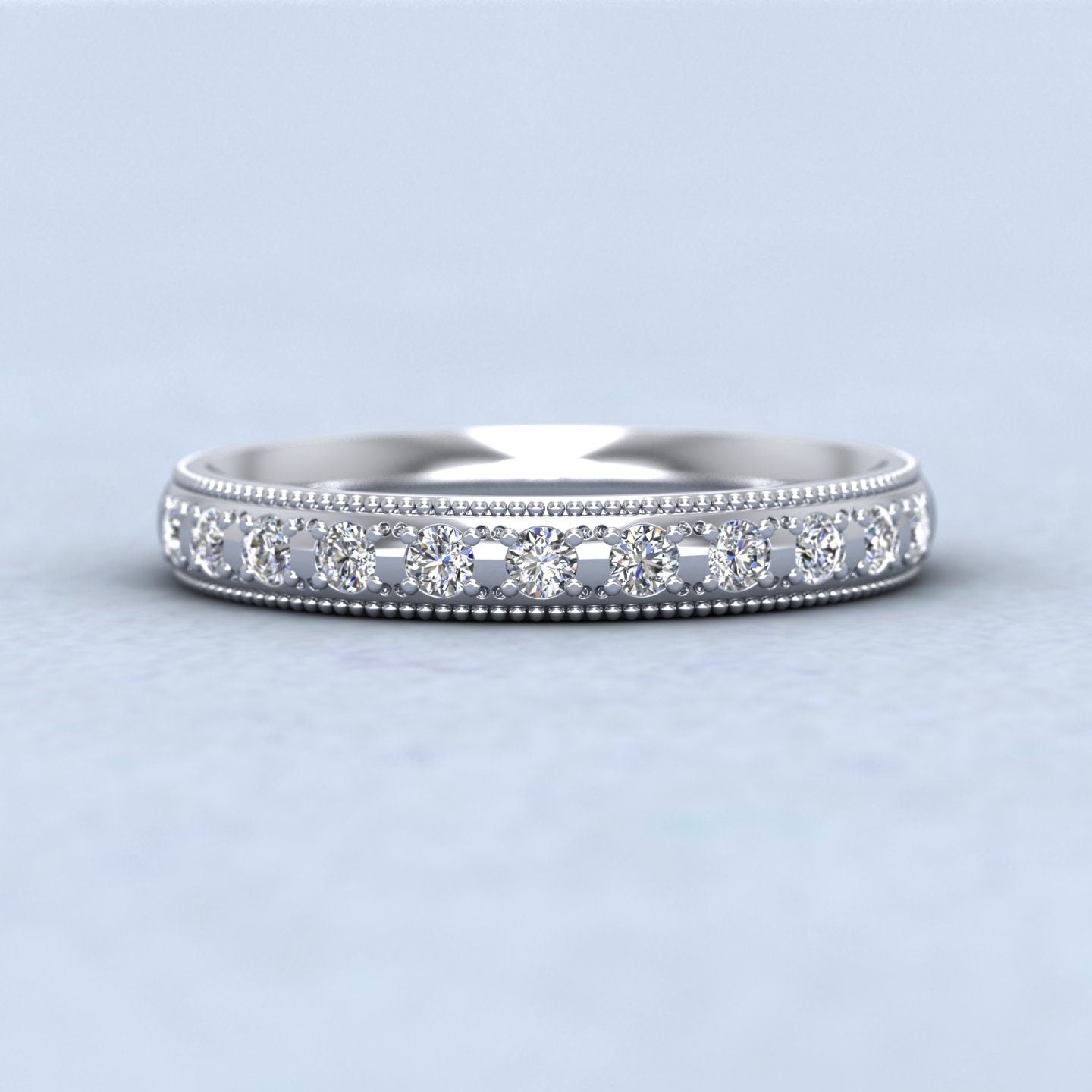 Diamond Set (0.24ct) With Millgrain Edge 14ct White Gold 3mm Wedding Ring
