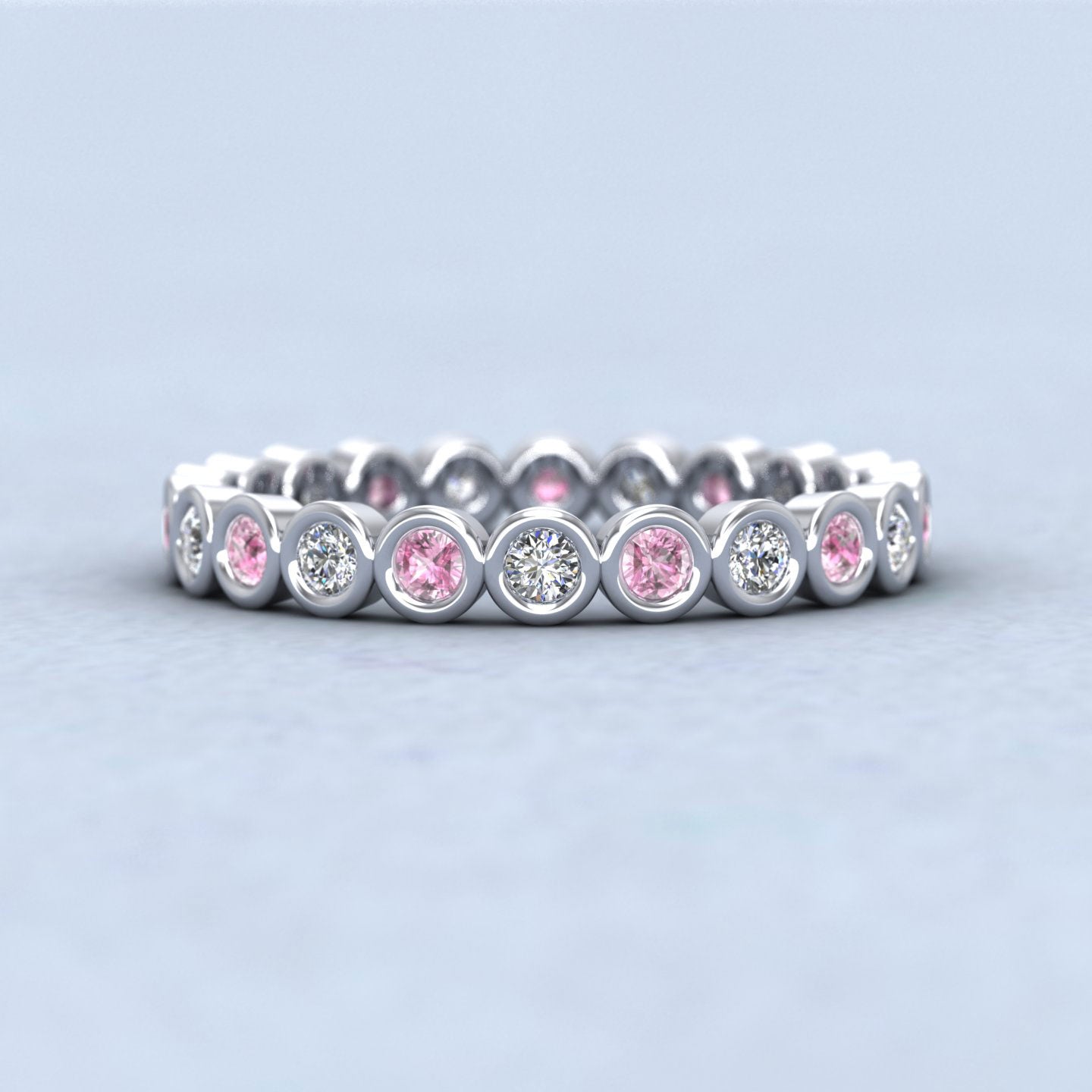 Pink Sapphire And Diamond Ring 950 Platinum 2.5mm Wedding Ring