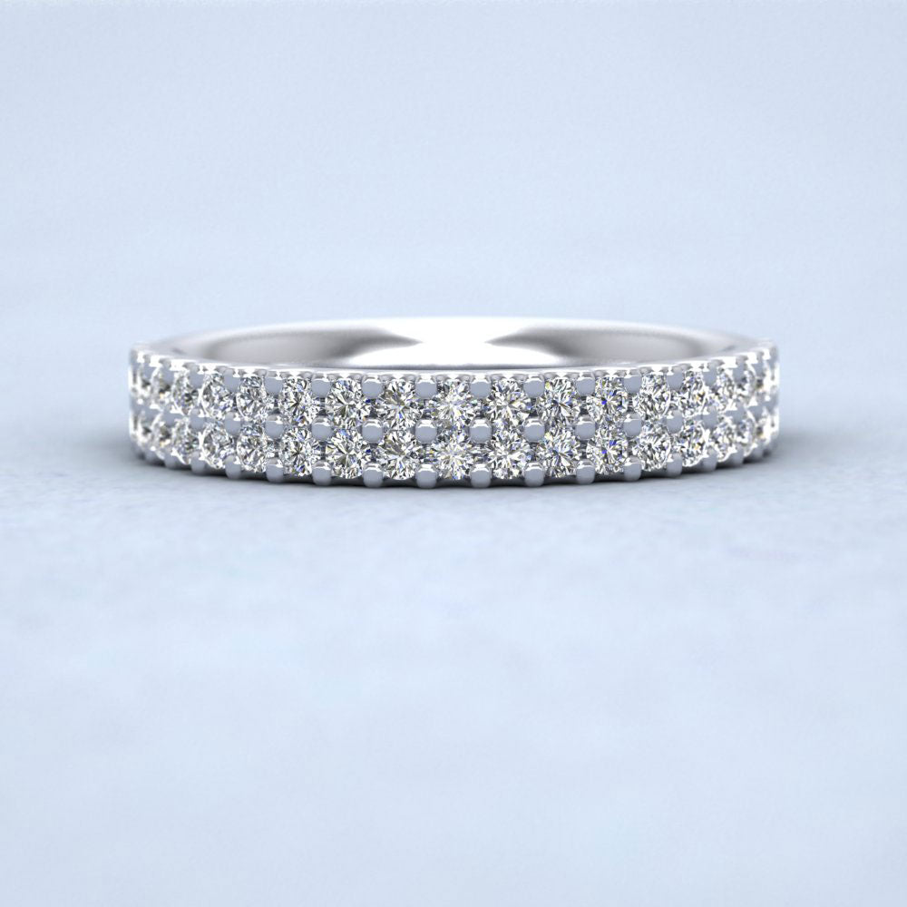 Two Row Round Claw 1.00ct Full Diamond Set 18ct White Gold 3.5mm Ring