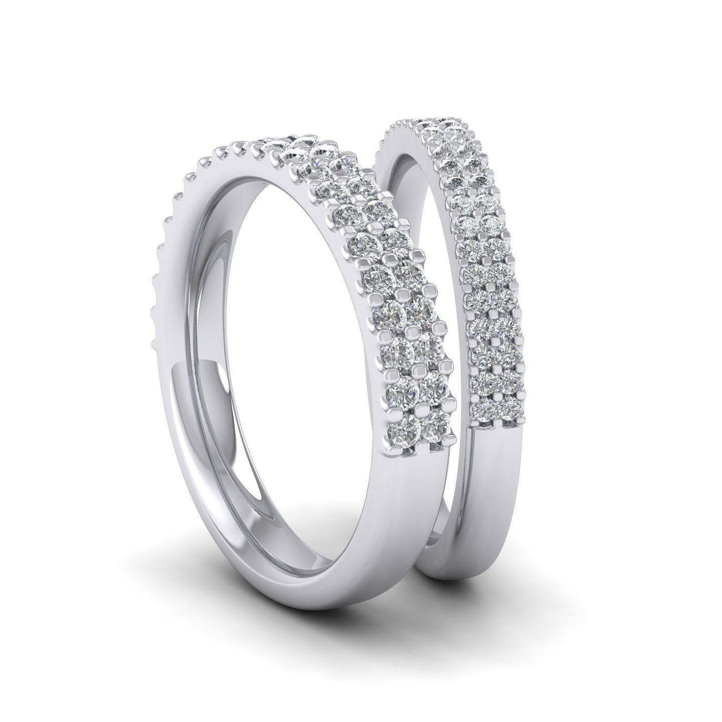 Two Row Round Claw 0.5ct Half Diamond Set 18ct White Gold 3.5mm Ring