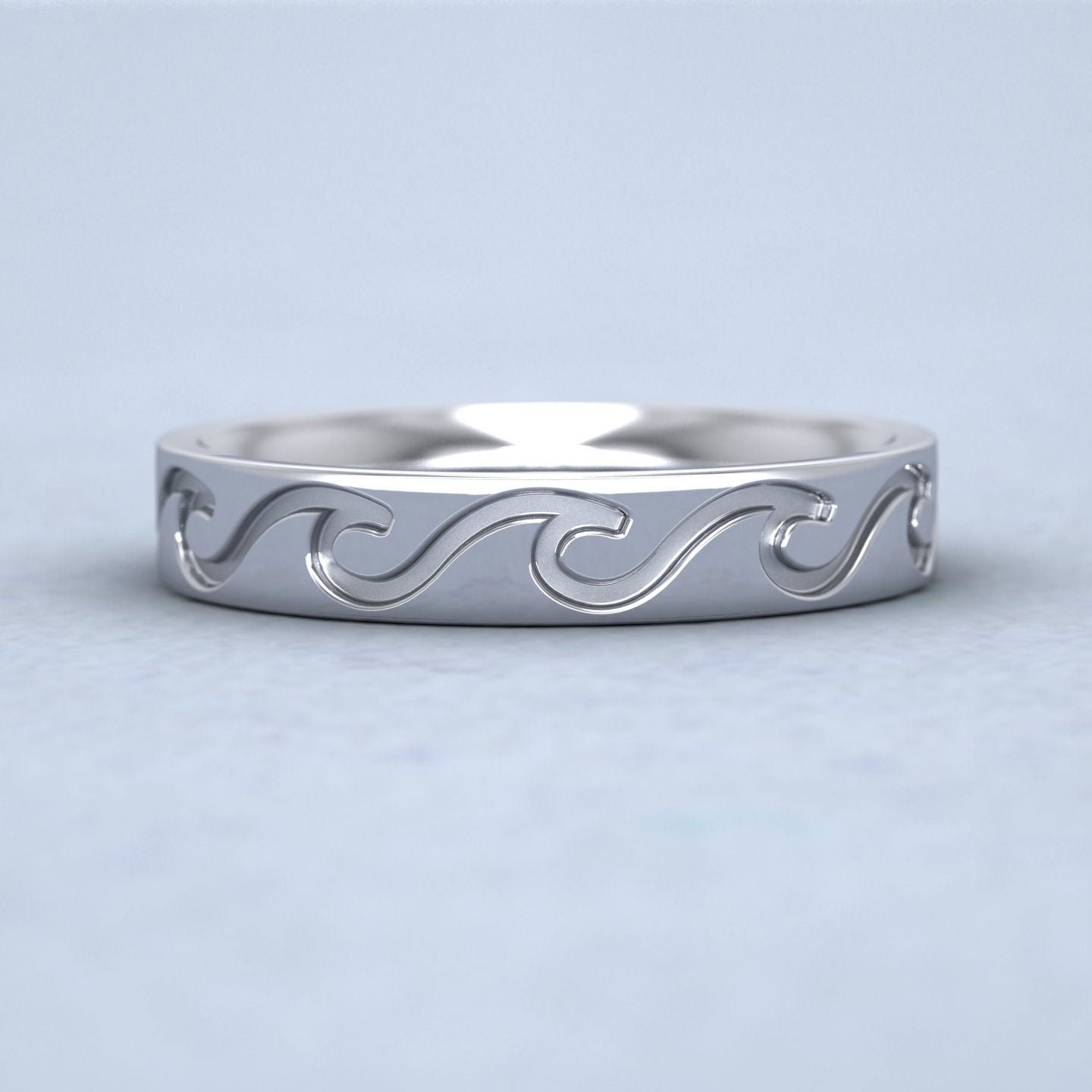 Wave Pattern 9ct White Gold 4mm Wedding Ring