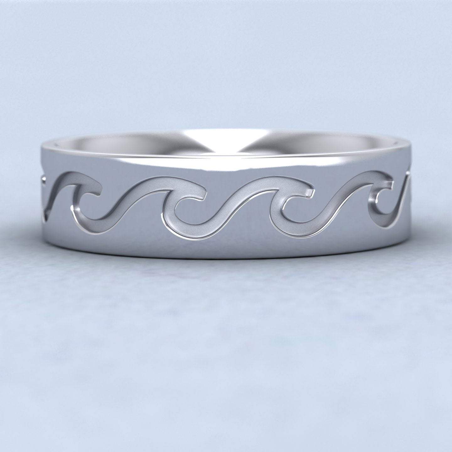 Wave Pattern 18ct White Gold 6mm Wedding Ring