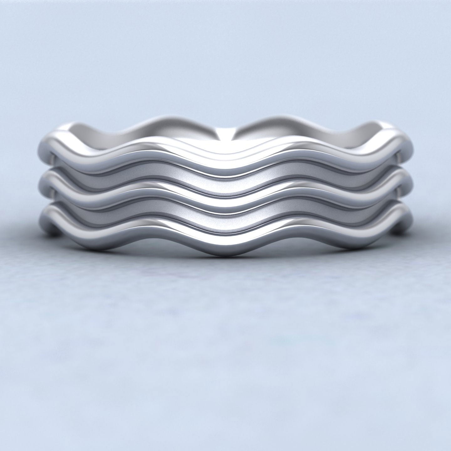Triple Wave 14ct White Gold 6mm Wedding Ring