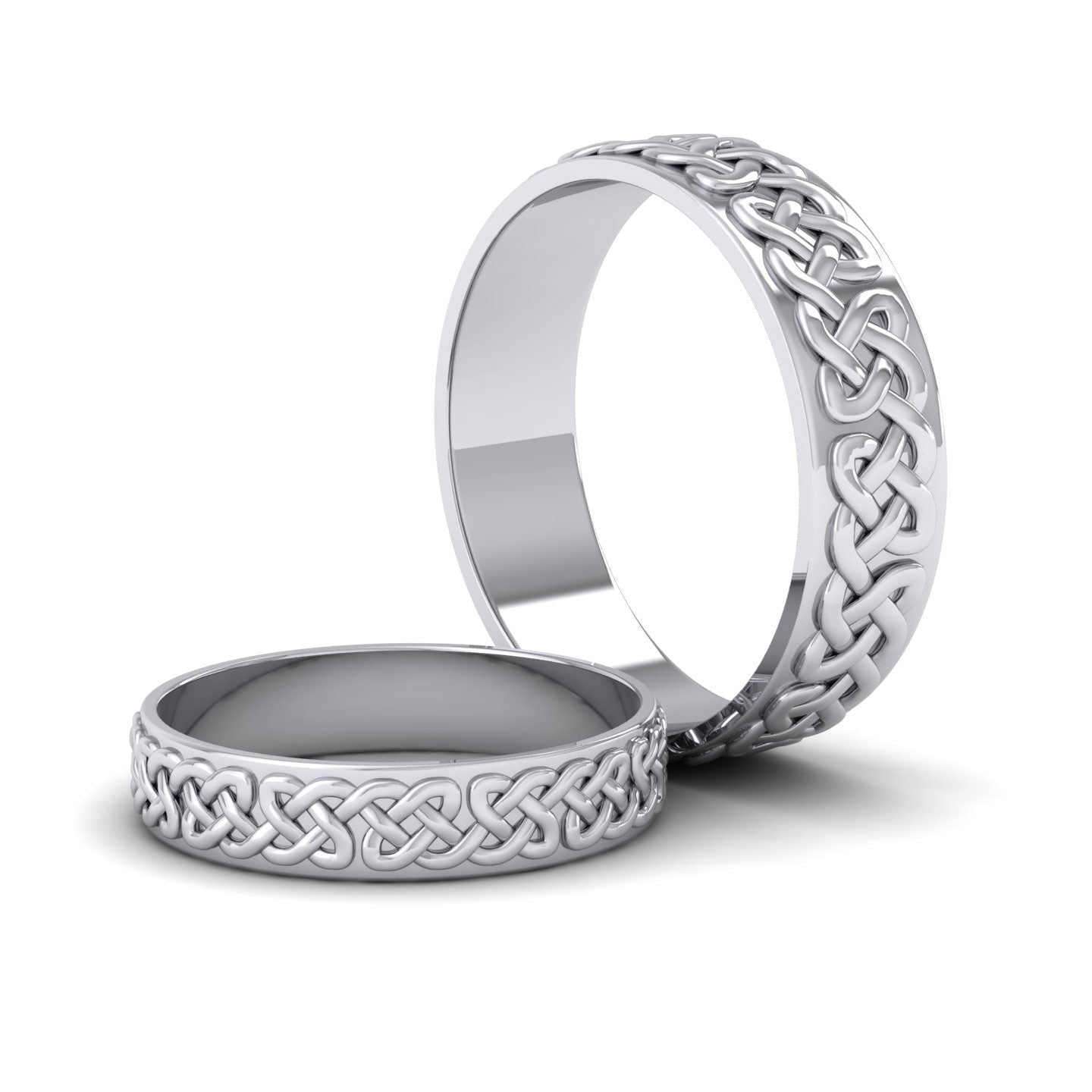 Celtic Patterned Flat 14ct White Gold 4mm Wedding Ring